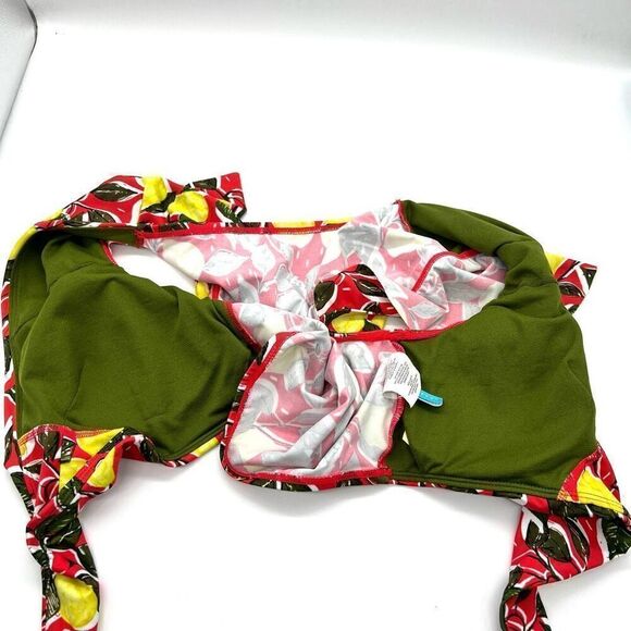 Beach Betty by Miracle Brands Slimming Tie Front Bikini Top Fruit Print Coral Ye - Picture 7 of 10